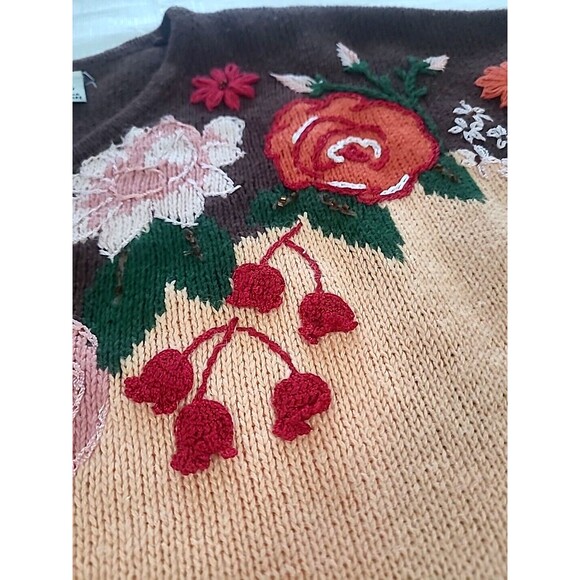 1X Pug Puppy Storybook Knits Sweater Brown Peach Flower Buttons 3D Cruelle Dog - Picture 11 of 16